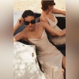 NWT Anthropologie BHLDN Cali Satin Cowl-Neck Midi Slip Dress Size 12